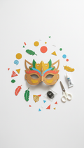 Decorated cardboard mask kit with stickers