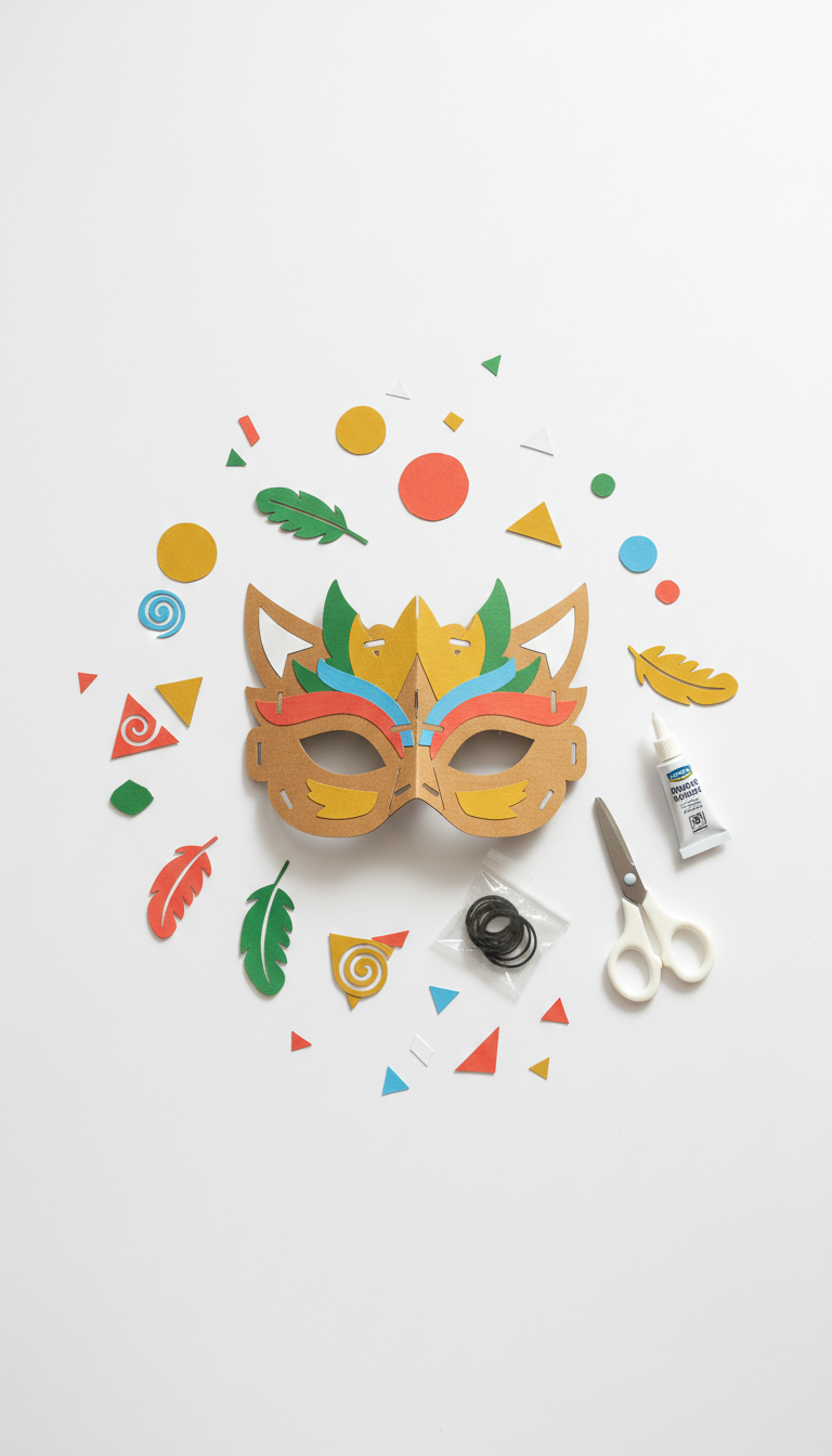 Decorated cardboard mask kit with stickers